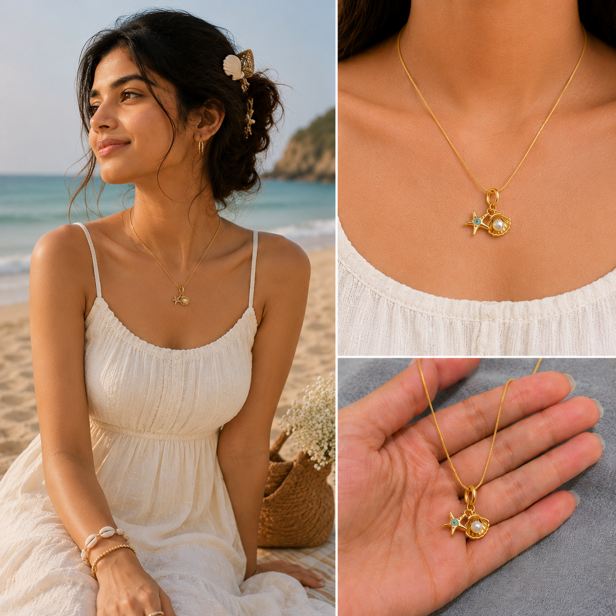 Anti-Tarnish Sea Shell and Star Necklace Secondary image