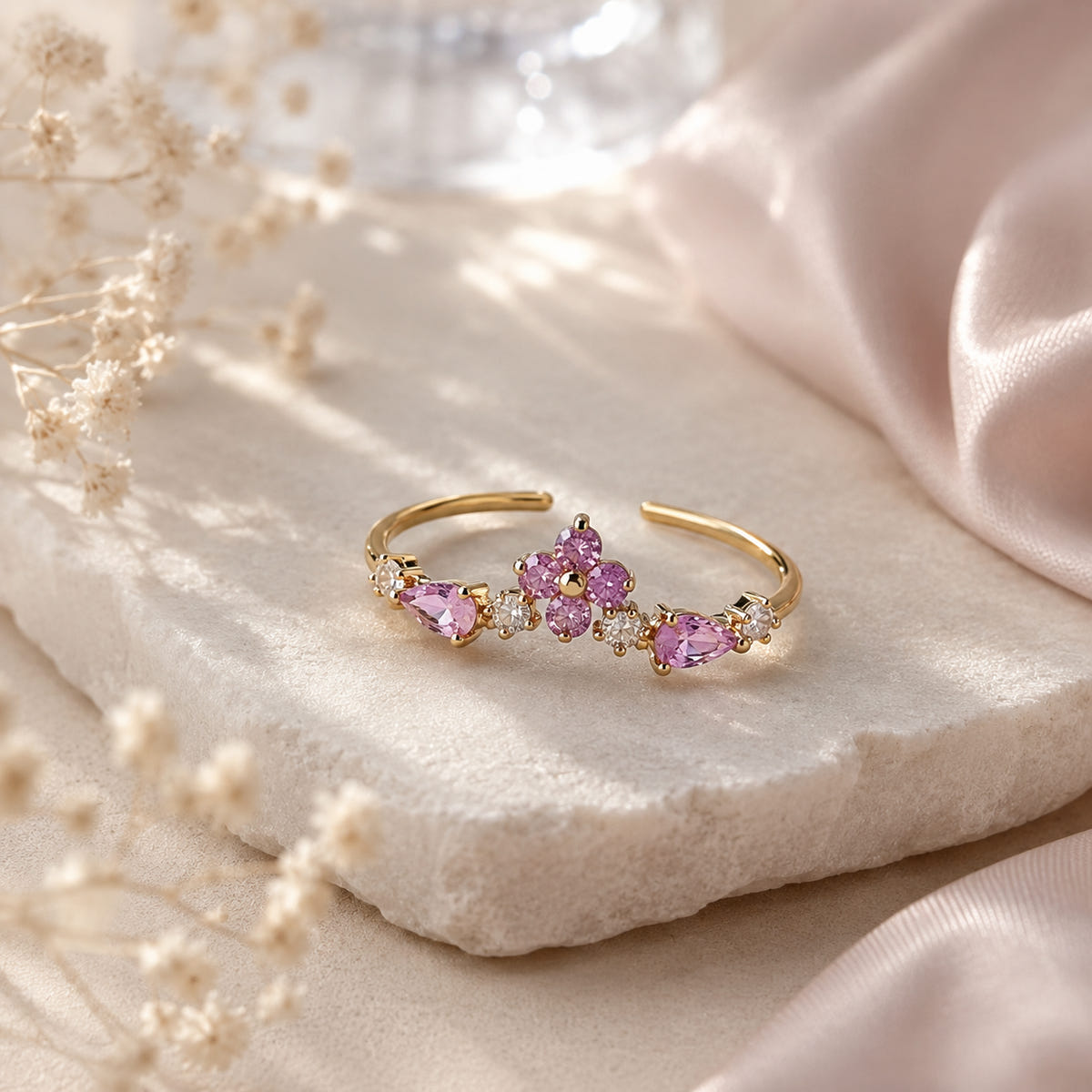 Premium Zircon Pink Daisy Ring