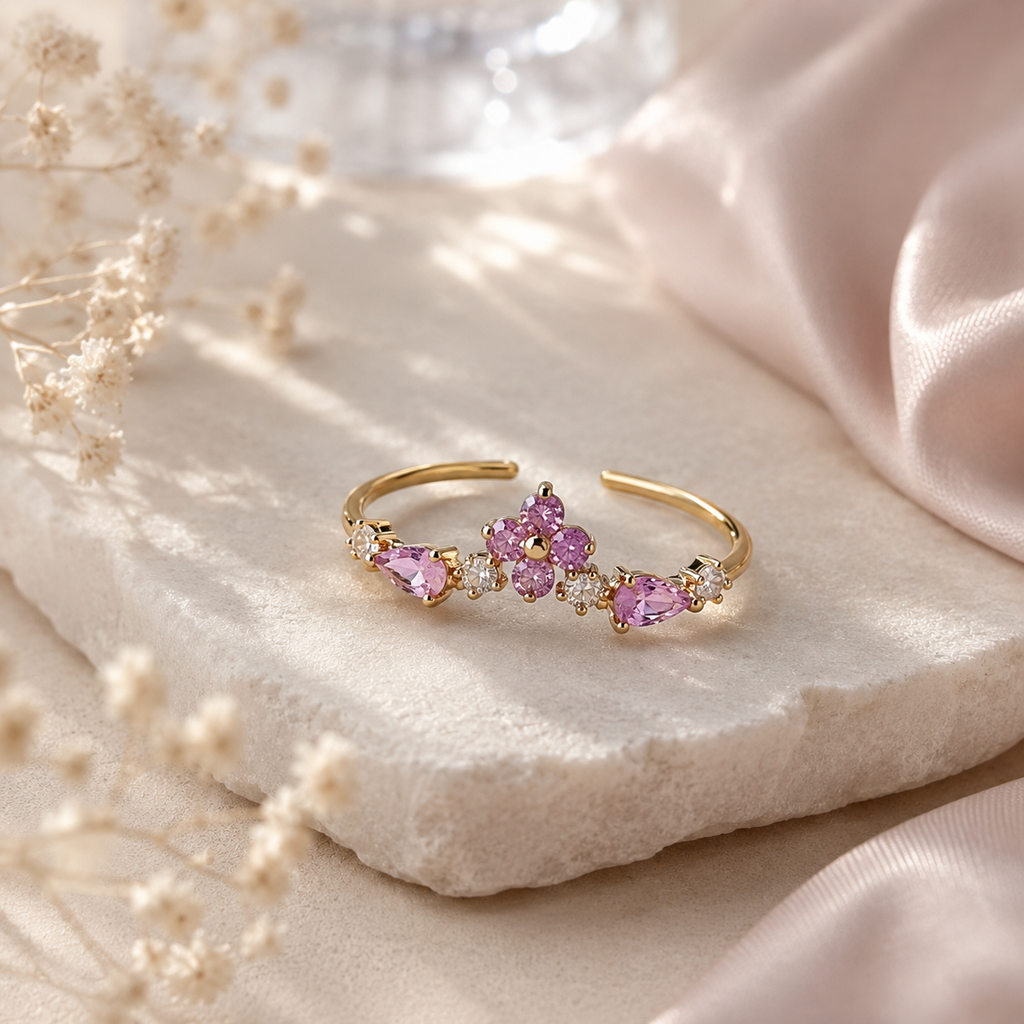 Premium Zircon Pink Daisy Ring