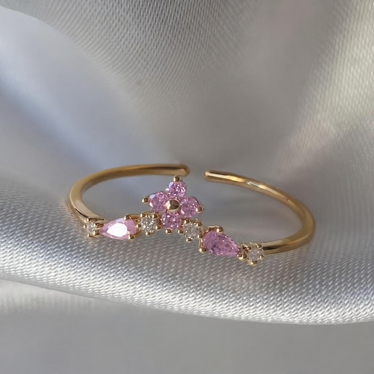 Premium Zircon Pink Daisy Ring Secondary image