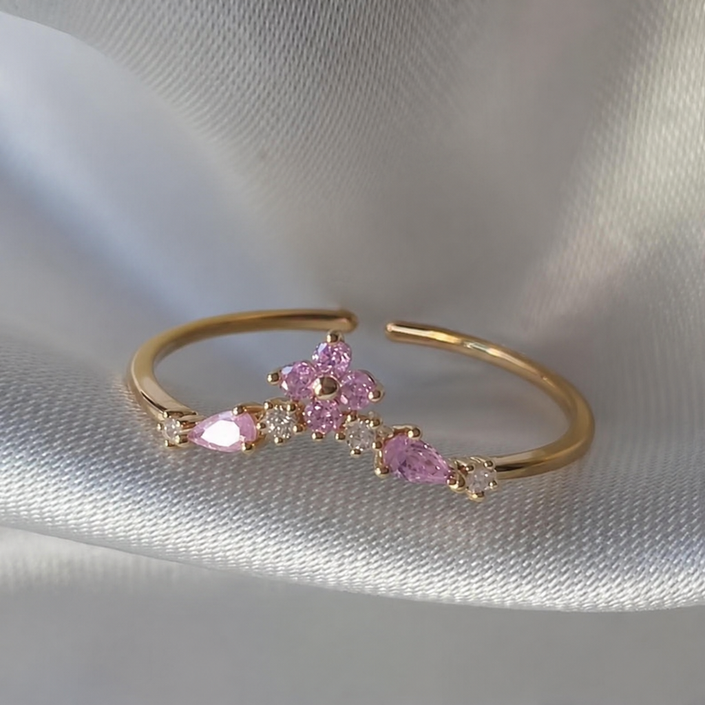 Premium Zircon Pink Daisy Ring