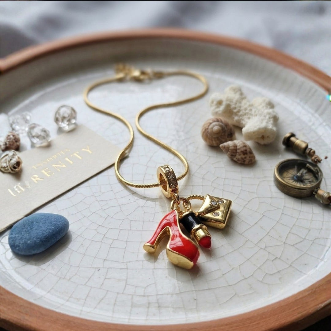 Anti-Tarnish Shoe and Lipstick Necklace (Gold)
