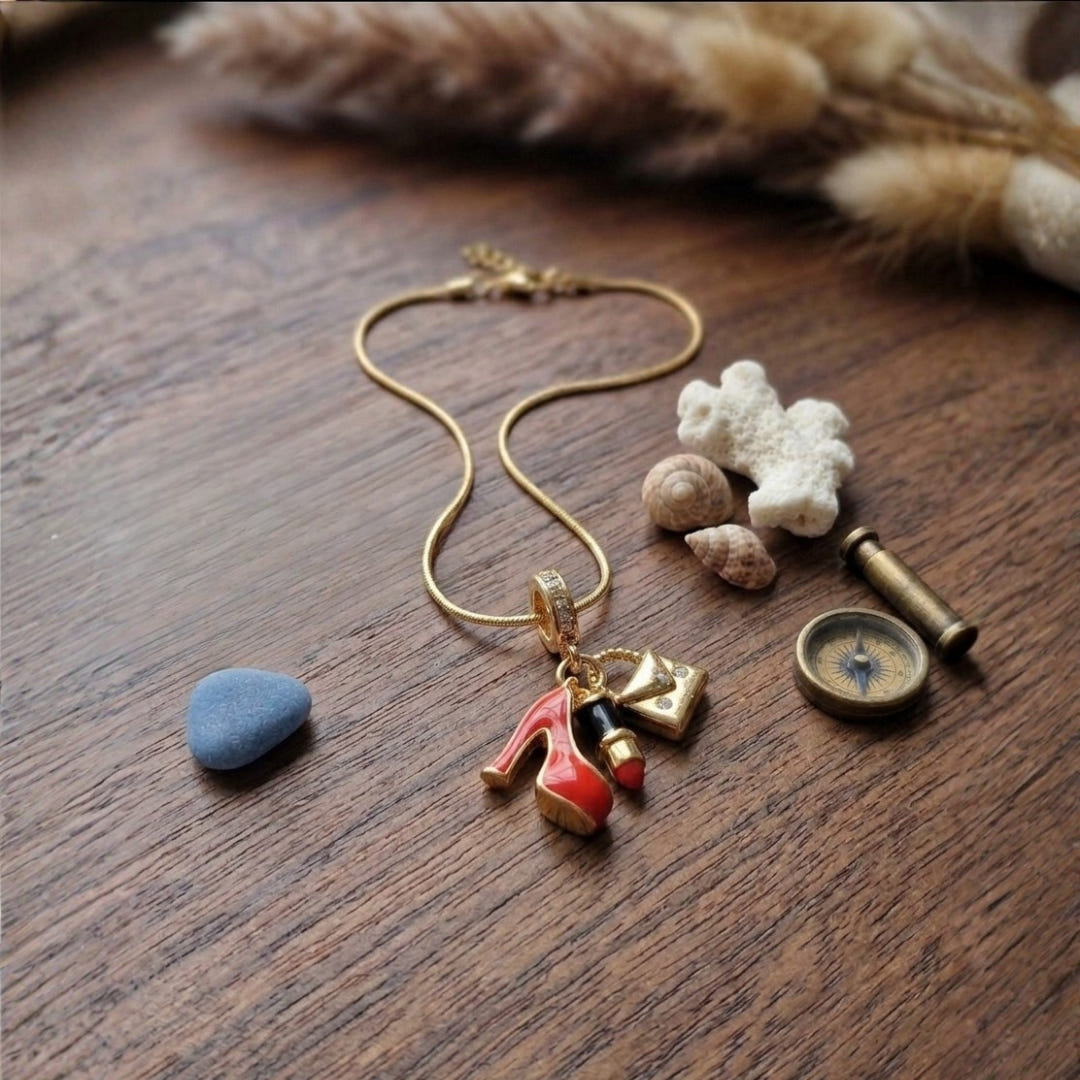 Anti-Tarnish Shoe and Lipstick Necklace (Gold)