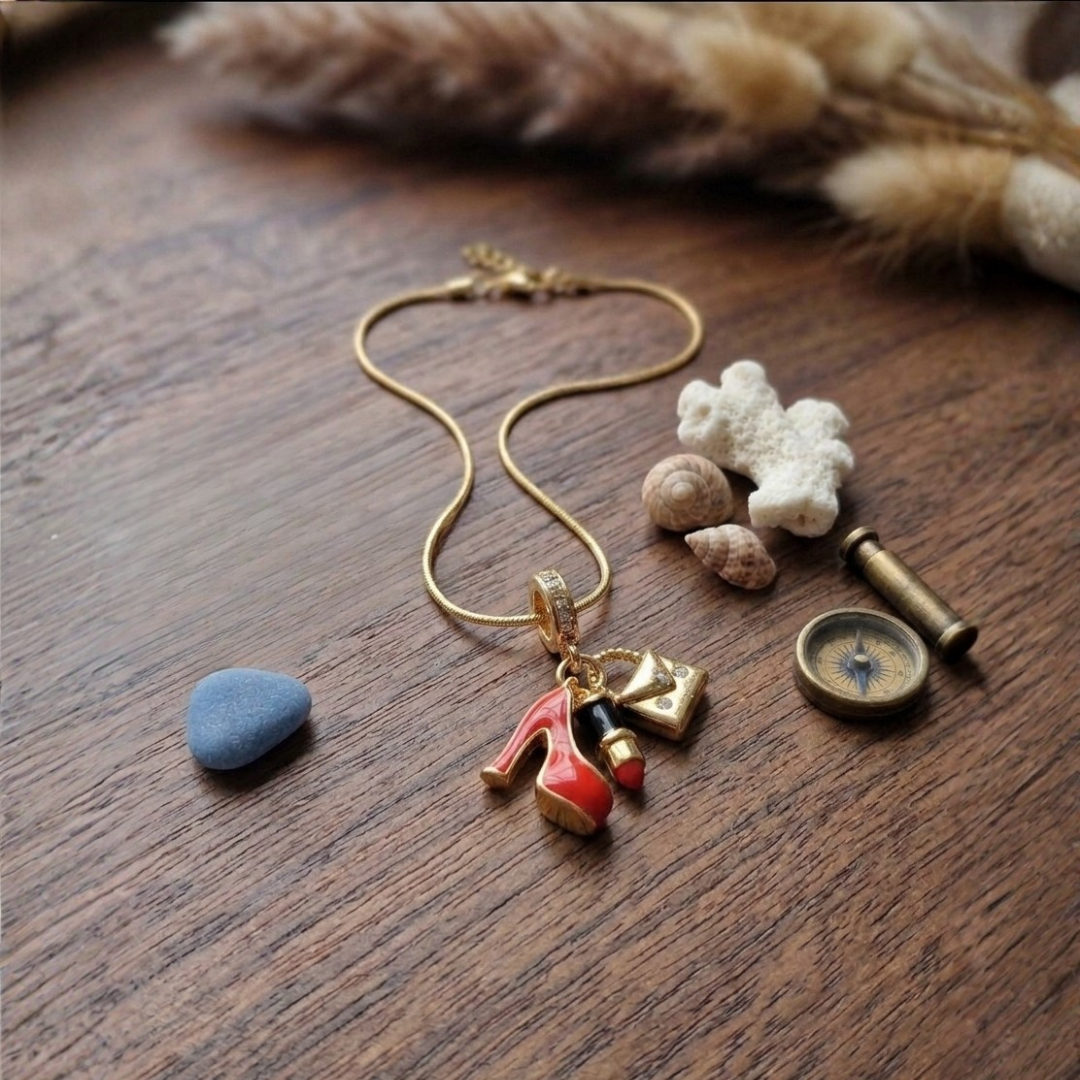 Anti-Tarnish Shoe and Lipstick Necklace (Gold) Main image