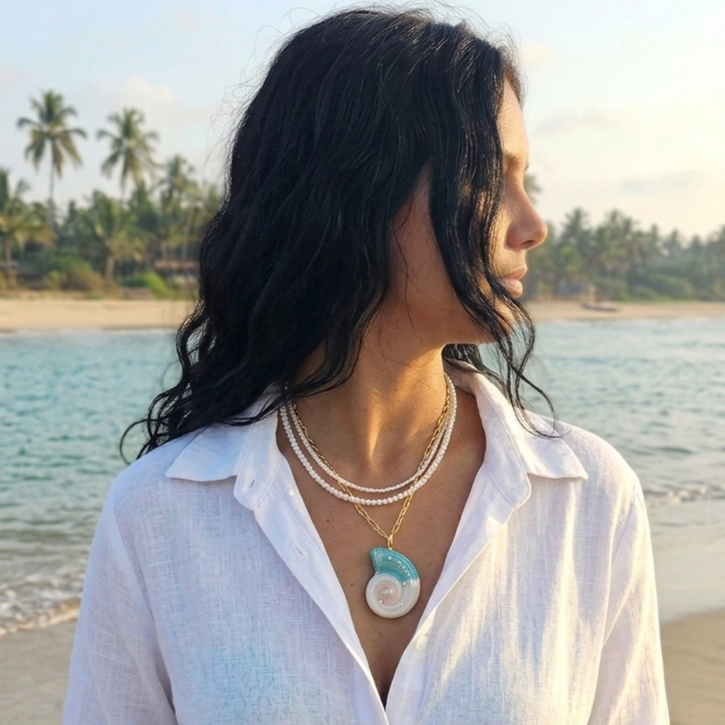 Anti Tarnish Shell Beach Pendant with Pearls