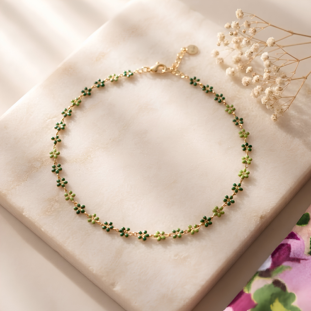 Anti-tarnish Flower Garland Anklet (Green)