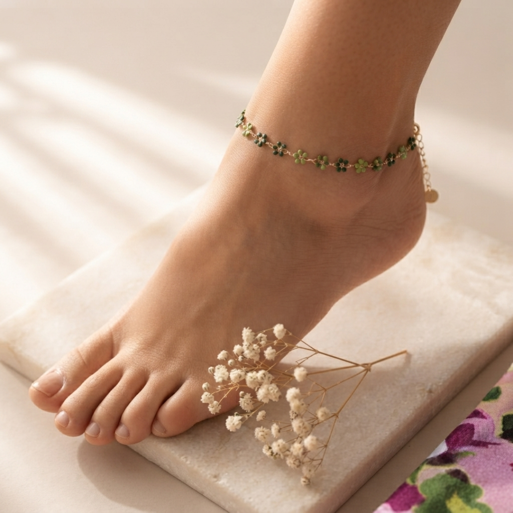 Anti-tarnish Flower Garland Anklet (Green)
